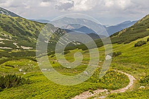 Hiking trail in Siroka dolina valley in Nizke Tatry mountains, Slovak