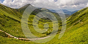 Hiking trail in Siroka dolina valley in Nizke Tatry mountains, Slovak