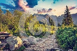 Hiking trail in Tatra mountains in Poland