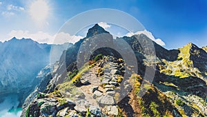 Hiking trail in Tatra mountains in Poland. Toward Koscielec peak