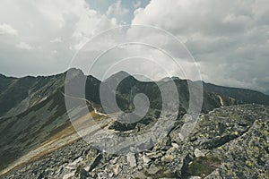 Hiking trail in tatra mountains in Slovakia - vintage retro look