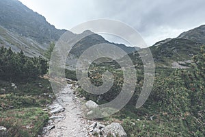 Hiking trail in tatra mountains in Slovakia - vintage retro look