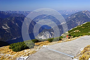 The hiking trail to the 5 Fingers Platform - called the `most spectacular viewing platform in the Alps`.