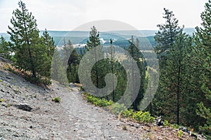 Hiking trail to the overlook for Mystic Falls waterfall in Yellowstone National Park