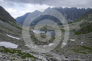 Turistický chodník na Rysy, letecký pohľad na pleso Veľká žaba