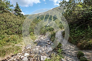 Turistický chodník na vrchole hory. Tatra, Slovensko