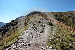 Hiking trail on top of the mountain. Tatra, Slovakia