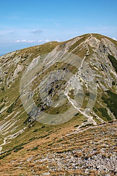 Hiking trail on top of the mountain. Tatra, Slovakia