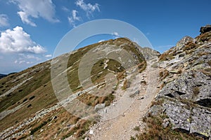 Hiking trail on top of the mountain. Tatra, Slovakia