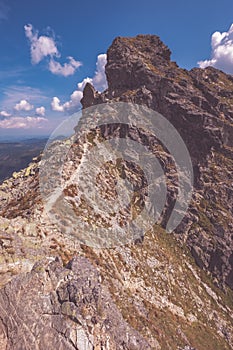 Hiking trail on top of the mountain. Tatra, Slovakia - vintage r