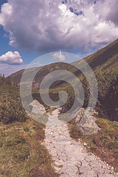 Hiking trail on top of the mountain. Tatra, Slovakia - vintage r