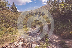 Hiking trail on top of the mountain. Tatra, Slovakia - vintage r