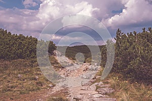 Hiking trail on top of the mountain. Tatra, Slovakia - vintage r