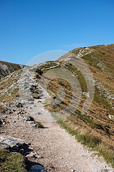 Hiking trail on top of the mountain. Tatra, Slovakia