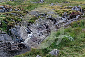 Hiking trail on top of the mountain in the valley of Glendalough