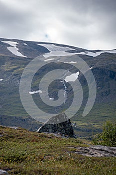 Hiking trail up to lake Trollsjon in Swedish lapland during early morning.