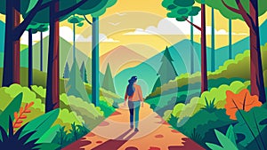 A hiking trail through a vibrant forest where a person immerses themselves in the sights and sounds of nature finding photo