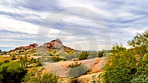Hiking trails around the red sandstone buttes of Papago Park near Phoenix Arizona