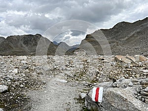 Hiking trails or mountaineering routes of the Silvretta Alps mountain range and in the Swiss Alps massif, Davos