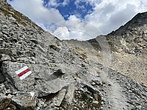 Hiking trails or mountaineering routes of the Silvretta Alps mountain range and in the Swiss Alps massif, Davos