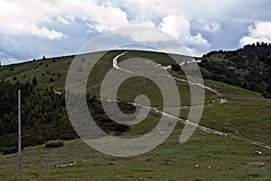 Hiking trails in Velka Fatra mountains with meadow and scrub