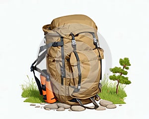 Hiking and trekking backpack and isolated white background