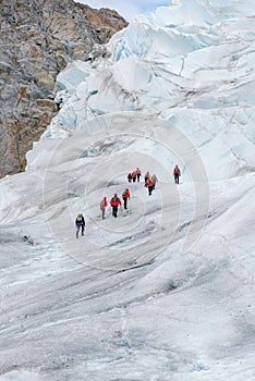 Hiking up a glacier in a remote part of a glacier