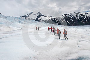 Hiking up a glacier in a remote part of a glacier