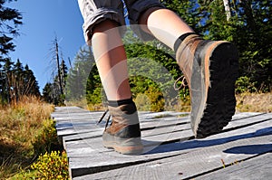 Hiking woman with boots