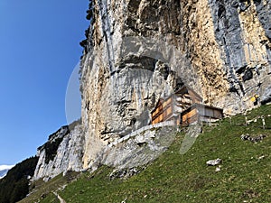 Hiking and Ãâscher cliff restaurant Aescher cliff restaurant Berggasthaus Aescher-Wildkirchli or Mountain inn Aescher-Wildkirchli photo