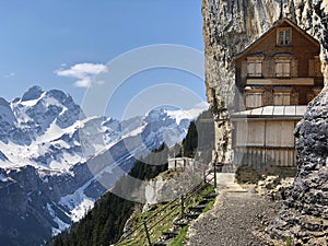 Hiking and Ãâscher cliff restaurant Aescher cliff restaurant Berggasthaus Aescher-Wildkirchli or Mountain inn Aescher-Wildkirchli photo