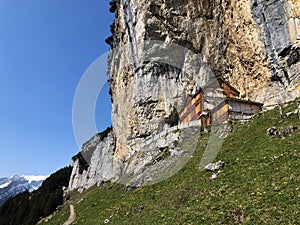 Hiking and Ãâscher cliff restaurant Aescher cliff restaurant Berggasthaus Aescher-Wildkirchli or Mountain inn Aescher-Wildkirchli photo