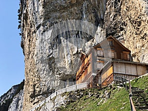 Hiking and Ãâscher cliff restaurant Aescher cliff restaurant Berggasthaus Aescher-Wildkirchli or Mountain inn Aescher-Wildkirchli photo