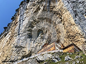 Hiking and Ãâscher cliff restaurant Aescher cliff restaurant Berggasthaus Aescher-Wildkirchli or Mountain inn Aescher-Wildkirchli photo