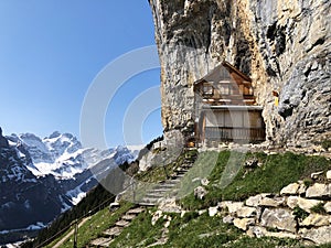 Hiking and Ãâscher cliff restaurant Aescher cliff restaurant Berggasthaus Aescher-Wildkirchli or Mountain inn Aescher-Wildkirchli photo