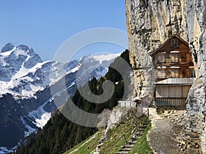 Hiking and Ãâscher cliff restaurant Aescher cliff restaurant Berggasthaus Aescher-Wildkirchli or Mountain inn Aescher-Wildkirchli photo