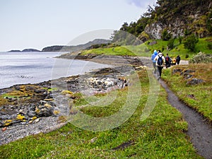 Hikink along beautiful coast landscape