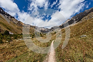 Hikking way to the Terskol glacier Caucasus mountain