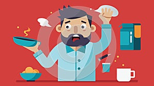 A hilarious reimagining of the artists morning routine complete with unexpected mishaps and comical reactions.. Vector photo