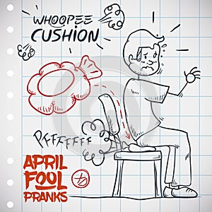 Hilarious Whoopee Cushion Prank, Vector Illustration