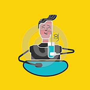 Ð¡hildren manners. Good manners and etiquette. Slurping juice. Table manners. Boy drinks juice with pleasure. Funny flat vector st
