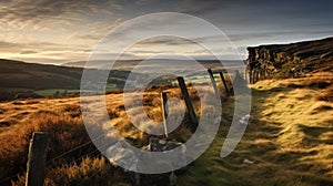 Majestic Morning: A Captivating Photo Of An English Moorland With Stone Fences