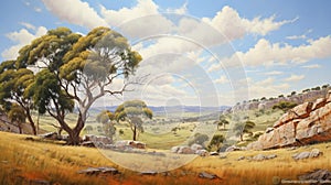 Hill Of Australia: A Naturalistic Landscape Painting In The Style Of Greg Hildebrandt