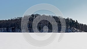 Hill with bare trees and snow in Mont Saint Bruno national park, Quebec