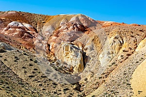Hill of clay of different shades in the valley of Kyzyl-Chin