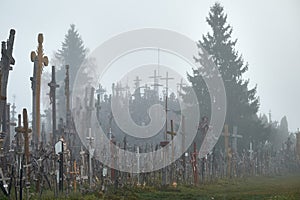 Hill of Crosses in the mist.