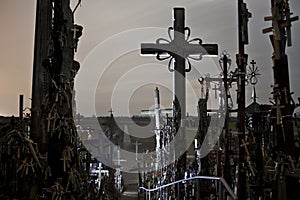 Hill of Crosses at night, mysterious spooky scary