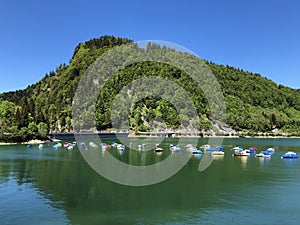 Hill Gugelberg above alpine Lake Wagitalersee or Waegitalersee, Innerthal