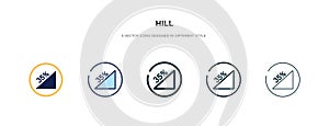 Hill icon in different style vector illustration. two colored and black hill vector icons designed in filled, outline, line and