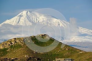 Hill landscape with Ararat mountain at background